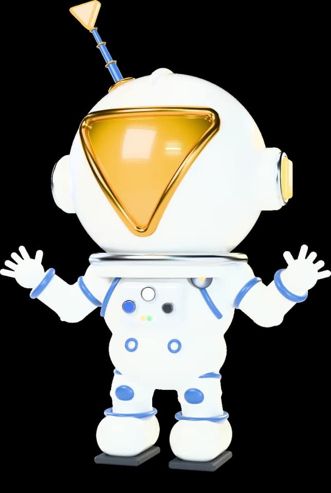 Mav, the TRINITY mascot with a triangle visor, waving